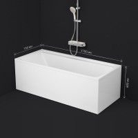 Акриловая ванна AM.PM Inspire V2.0 170x75 см, пристенная, белая, с каркасом
