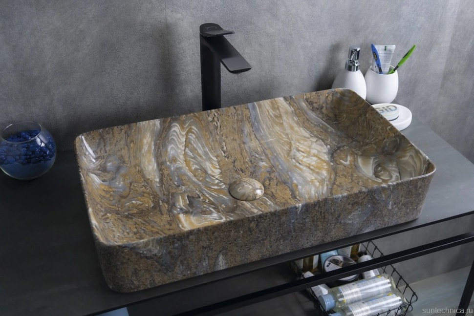 Накладная раковина GID Geometrico Mnc396T 60 под глянцевый камень, прямоугольная, фаянс