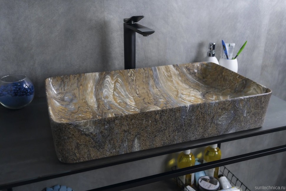 Накладная раковина GID Geometrico Mnc396T 60 под глянцевый камень, прямоугольная, фаянс