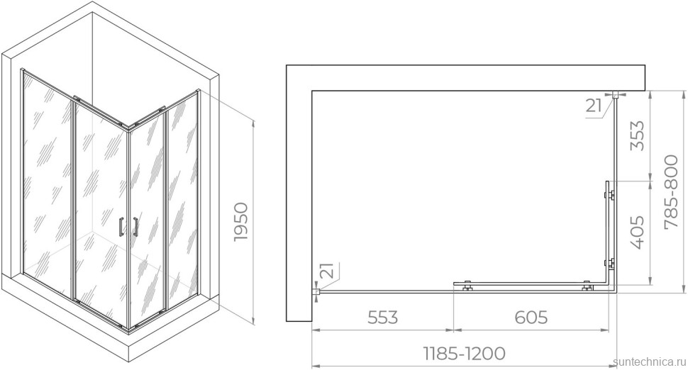 Душевой уголок RGW Passage PA-040 1200x800x1950, профиль хром