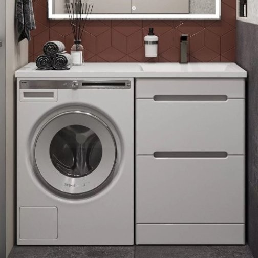 Тумба с раковиной SanStar Толедо 110 R под стиральную машину белая, раковина Даллас