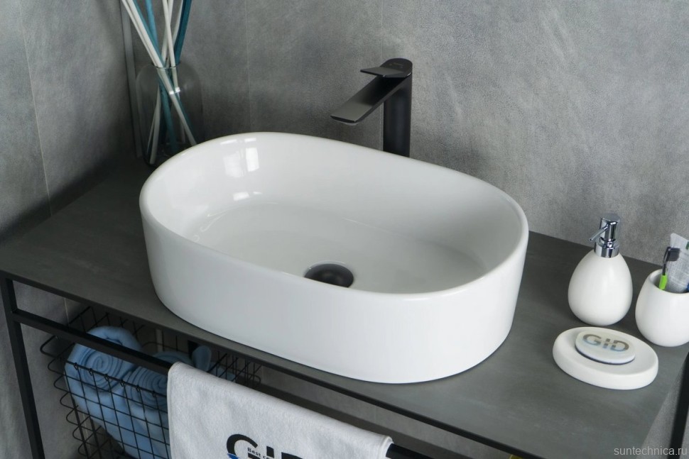 Накладная раковина GID Lago N9025 56 глянцевая белая, овальная, фаянс