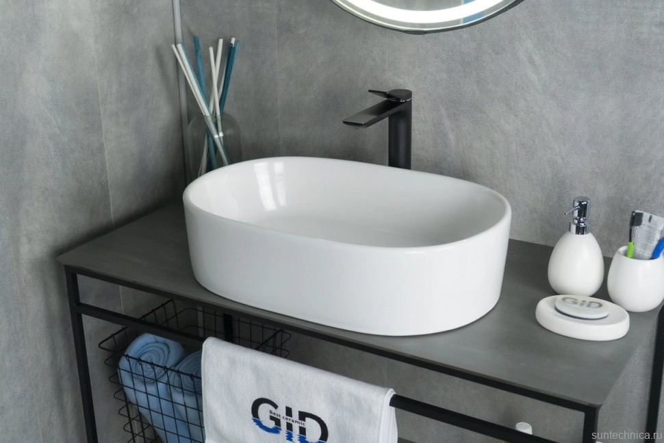 Накладная раковина GID Lago N9025 56 глянцевая белая, овальная, фаянс