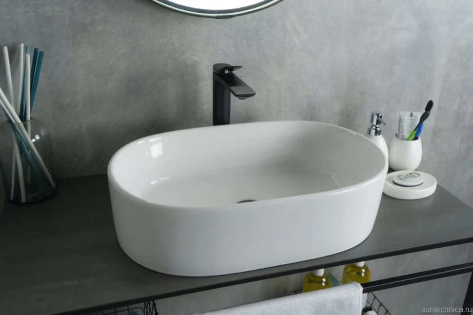 Накладная раковина GID Lago N9025 56 глянцевая белая, овальная, фаянс