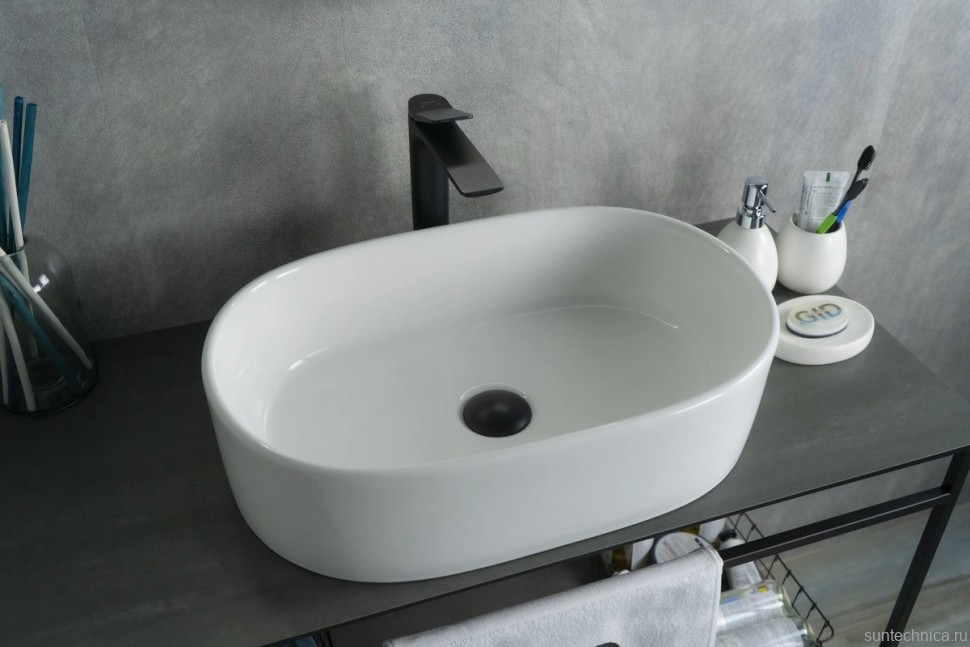 Накладная раковина GID Lago N9025 56 глянцевая белая, овальная, фаянс