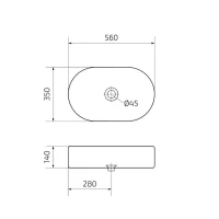 Накладная раковина GID Lago N9025 56 глянцевая белая, овальная, фаянс