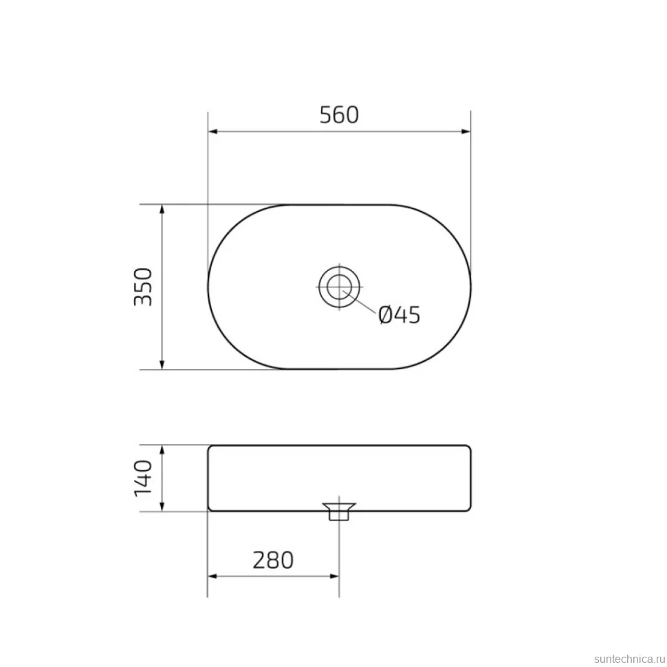 Накладная раковина GID Lago N9025 56 глянцевая белая, овальная, фаянс