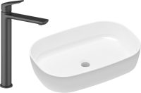 Комплект Накладная раковина Lavinia Boho Bathroom Sink Slim 33311003 + Смеситель Wellsee ICON! for life 182307000 матовый черный