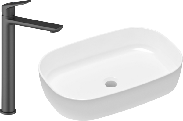 Комплект Накладная раковина Lavinia Boho Bathroom Sink Slim 33311003 + Смеситель Wellsee ICON! for life 182307000 матовый черный