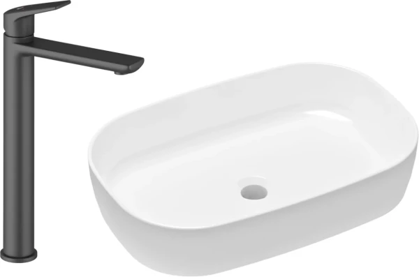 Комплект Накладная раковина Lavinia Boho Bathroom Sink Slim 33311003 + Смеситель Wellsee ICON! for life 182307000 матовый черный