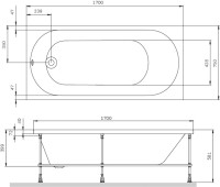 Акриловая ванна AM.PM X-Joy 170x75 см, пристенная, белая, с каркасом