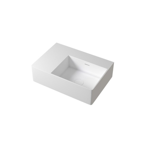 Раковина подвесная Abber Stein AS2644 R 56 матовая белая, прямоугольная, искусственный камень, со столешницей слева