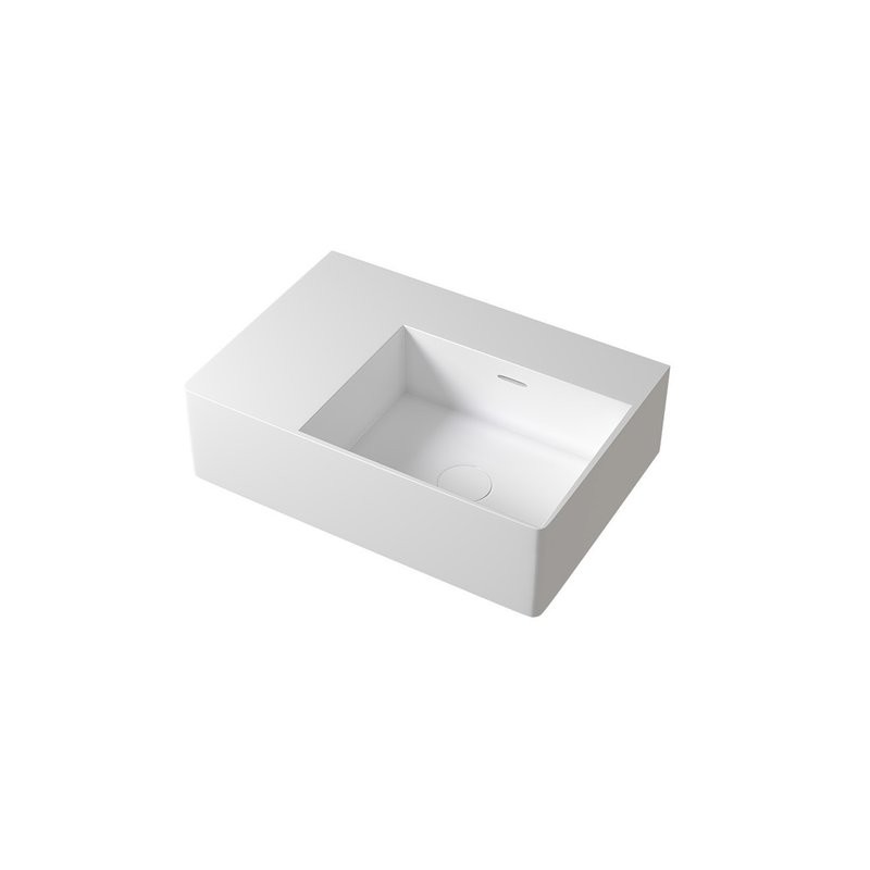 Раковина подвесная Abber Stein AS2644 R 56 матовая белая, прямоугольная, искусственный камень, со столешницей слева