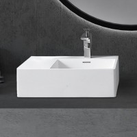 Раковина подвесная Abber Stein AS2644 R 56 матовая белая, прямоугольная, искусственный камень, со столешницей слева