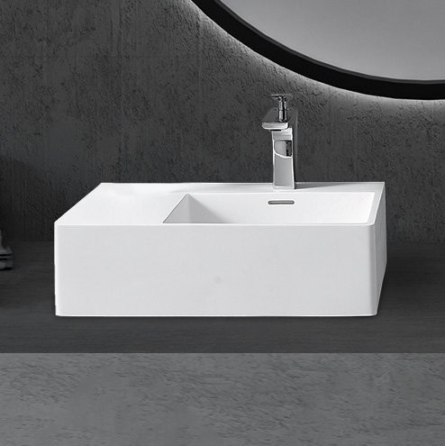 Раковина подвесная Abber Stein AS2644 R 56 матовая белая, прямоугольная, искусственный камень, со столешницей слева