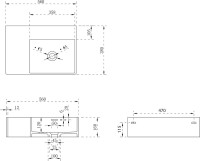 Раковина подвесная Abber Stein AS2644 R 56 матовая белая, прямоугольная, искусственный камень, со столешницей слева