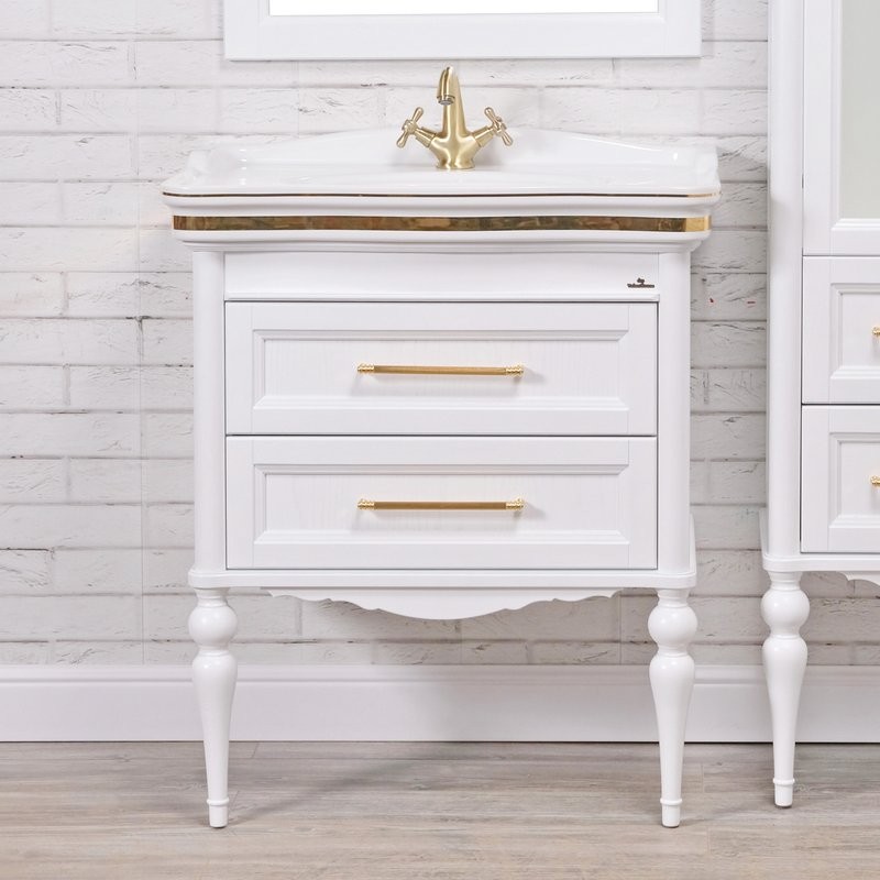 Тумба с раковиной ValenHouse Эстетика 80, белая, подвесная, ручки золото