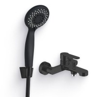 Душевой комплект Смеситель Aquanet Passion AF300-20B черный + Душевая лейка AF000-07B чёрная матовая