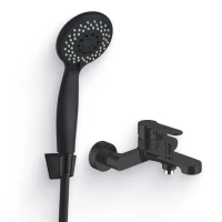 Душевой комплект Смеситель Aquanet Passion AF300-20B черный + Душевая лейка AF000-07B чёрная матовая