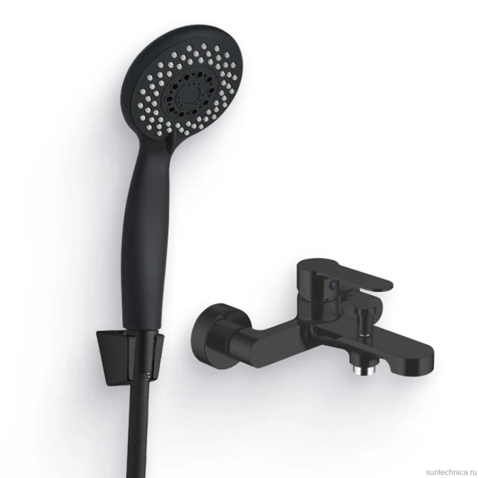 Душевой комплект Смеситель Aquanet Passion AF300-20B черный + Душевая лейка AF000-07B чёрная матовая