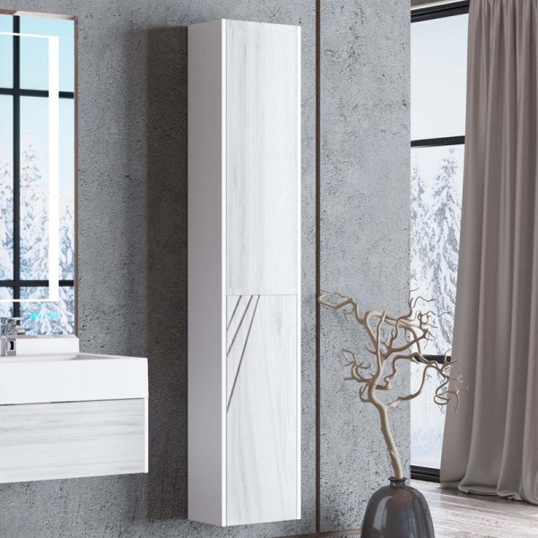 Шкаф пенал для ванной AQUATON Сакура R, ольха наварра, белый