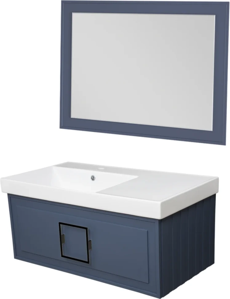 Мебель для ванной комнаты La Fenice Cubo 90 L синяя, ручка черная