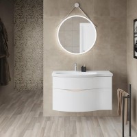 Мебельная раковина KERAMA MARAZZI Riva 100 L накладная, глянцевая белая, полукруглая, фаянс, со скрытым сливом