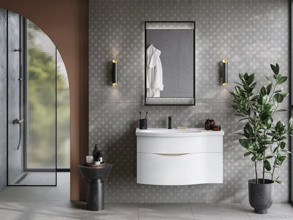 Мебельная раковина KERAMA MARAZZI Riva 100 L накладная, глянцевая белая, полукруглая, фаянс, со скрытым сливом