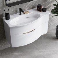 Мебельная раковина KERAMA MARAZZI Riva 100 L накладная, глянцевая белая, полукруглая, фаянс, со скрытым сливом