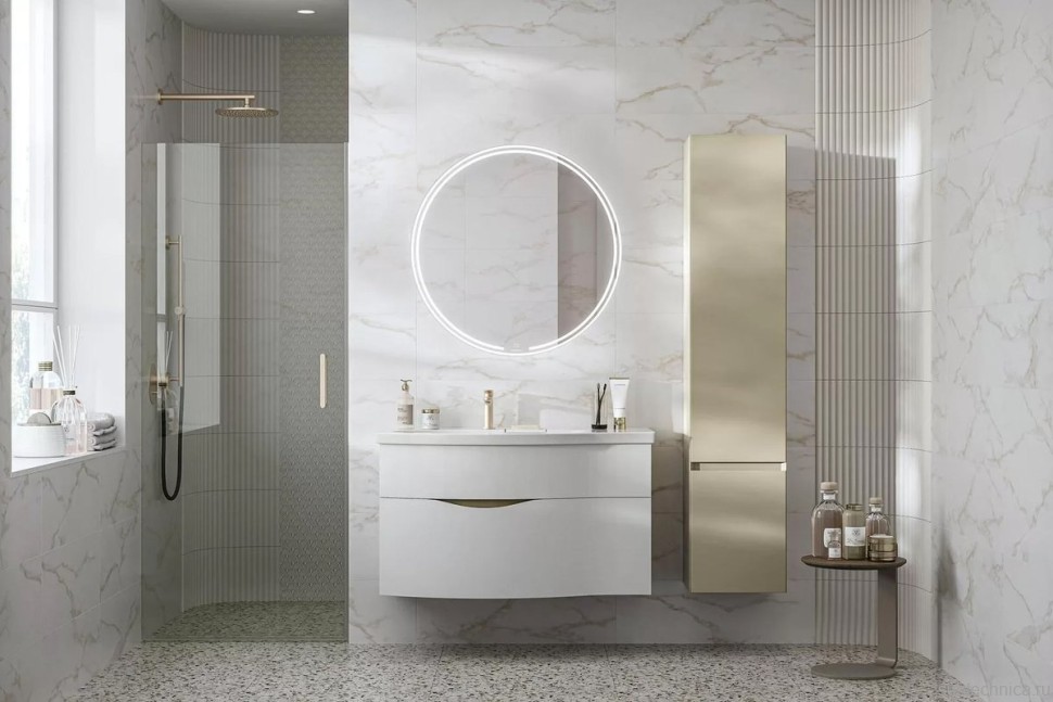 Мебельная раковина KERAMA MARAZZI Riva 100 L накладная, глянцевая белая, полукруглая, фаянс, со скрытым сливом