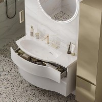 Мебельная раковина KERAMA MARAZZI Riva 100 L накладная, глянцевая белая, полукруглая, фаянс, со скрытым сливом