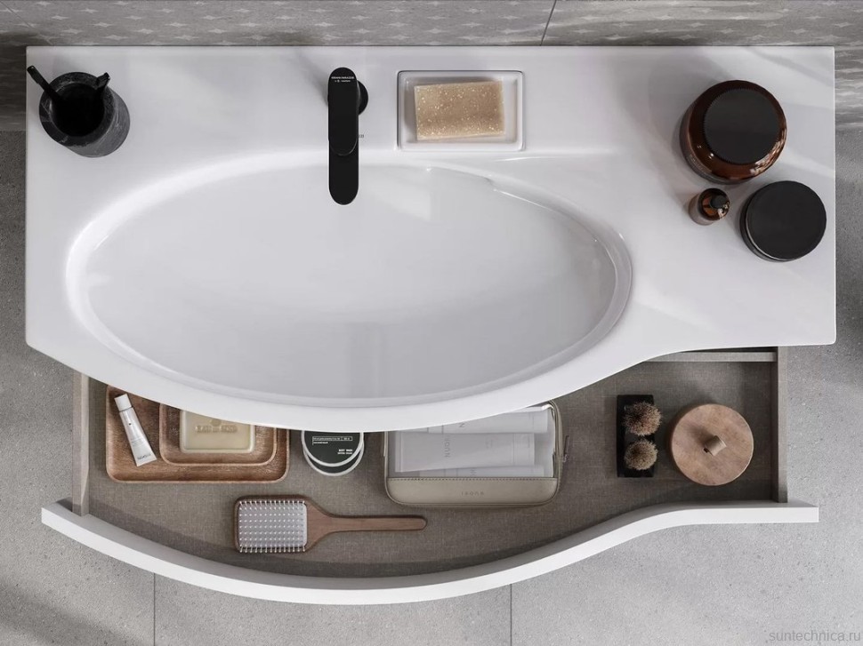 Мебельная раковина KERAMA MARAZZI Riva 100 L накладная, глянцевая белая, полукруглая, фаянс, со скрытым сливом