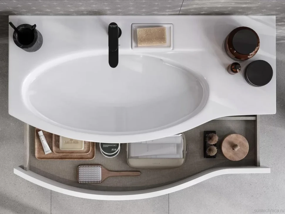 Мебельная раковина KERAMA MARAZZI Riva 100 L накладная, глянцевая белая, полукруглая, фаянс, со скрытым сливом