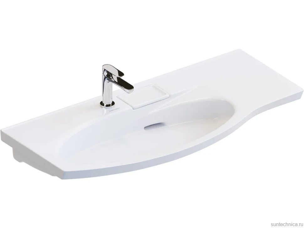 Мебельная раковина KERAMA MARAZZI Riva 100 L накладная, глянцевая белая, полукруглая, фаянс, со скрытым сливом