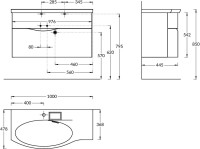 Мебельная раковина KERAMA MARAZZI Riva 100 L накладная, глянцевая белая, полукруглая, фаянс, со скрытым сливом