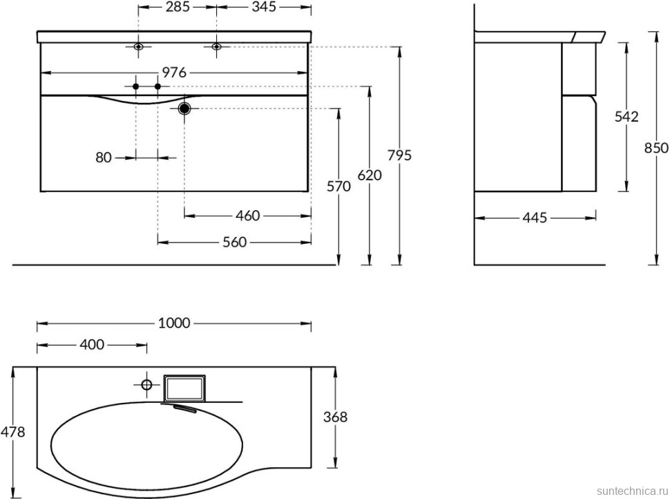 Мебельная раковина KERAMA MARAZZI Riva 100 L накладная, глянцевая белая, полукруглая, фаянс, со скрытым сливом