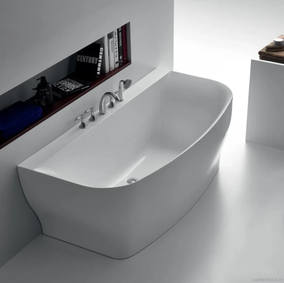 Акриловая ванна BelBagno BB74-1650-W0 165x80 см, пристенная, белая, на ножках, с донным клапаном