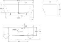Акриловая ванна BelBagno BB74-1650-W0 165x80 см, пристенная, белая, на ножках, с донным клапаном