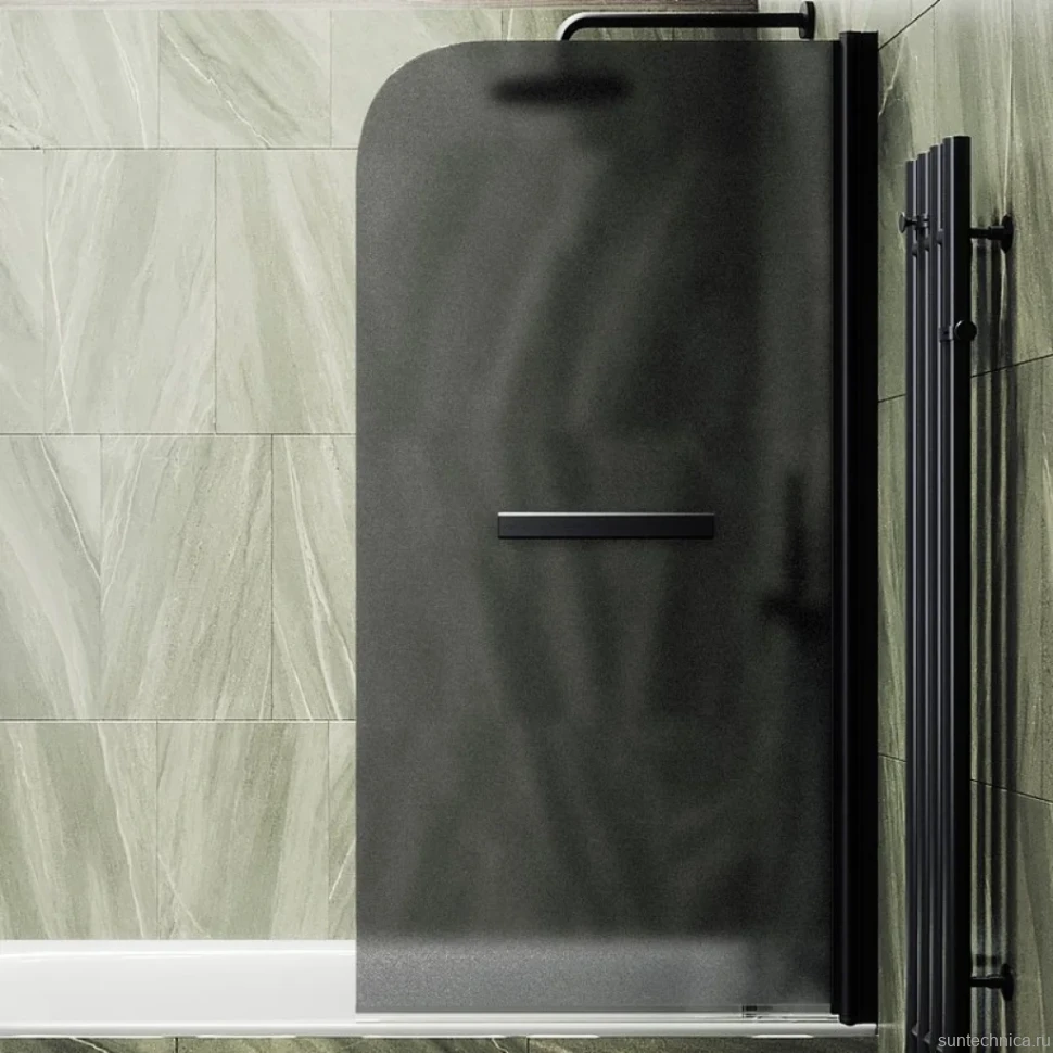 Шторка на ванну Maybahglass MGV-780-6 60x140, профиль черный, стекло матовый графит