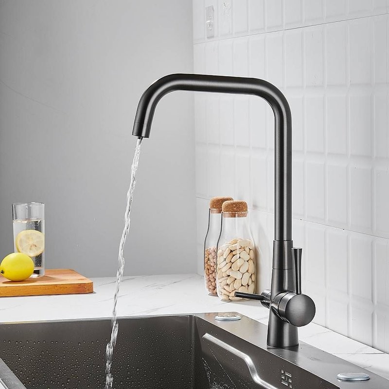 Смеситель для кухни с подключением фильтра Shevanik S528T, оружейная сталь