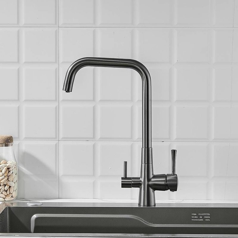 Смеситель для кухни с подключением фильтра Shevanik S528T, оружейная сталь