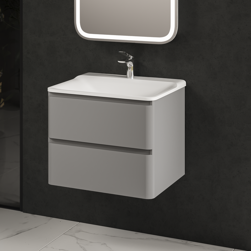 Тумба с раковиной AQUAme S4 60 подвесная, 2 ящика, серая