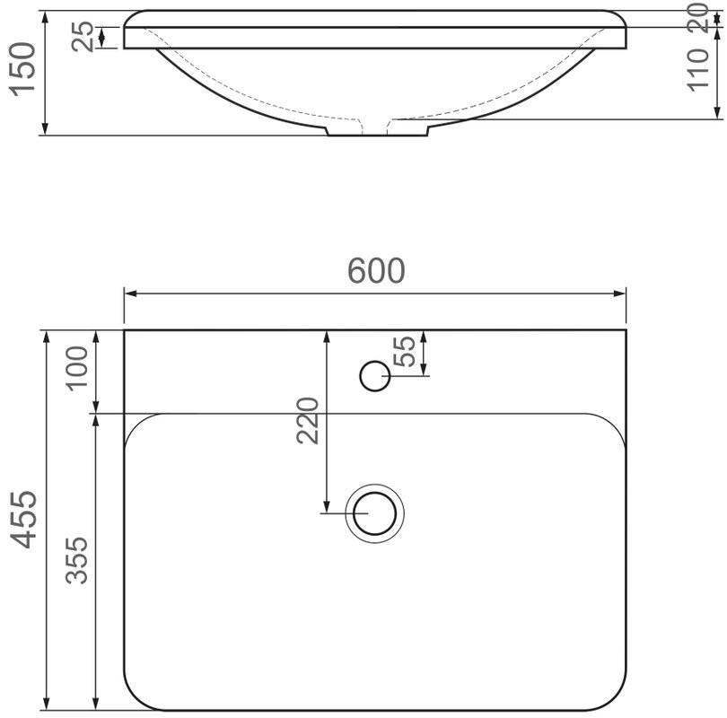 Тумба с раковиной AQUAme S4 60 подвесная, 2 ящика, серая