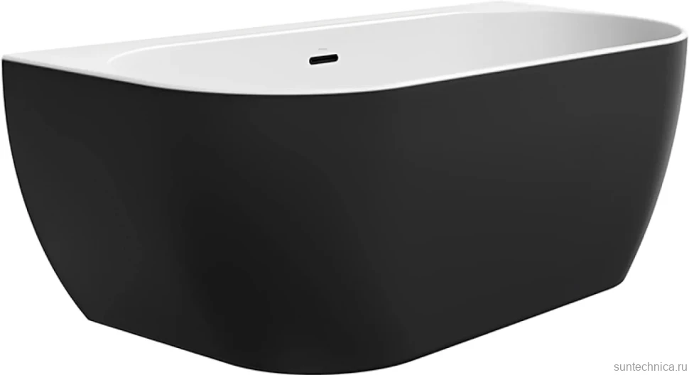 Акриловая ванна Ravak Freedom W 165x80 см, отдельностоящая, глянцевая черная, овальная, на ножках, со сливом-переливом, фурнитура черная