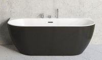 Акриловая ванна Ravak Freedom W 165x80 см, отдельностоящая, глянцевая черная, овальная, на ножках, со сливом-переливом, фурнитура черная