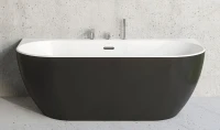 Акриловая ванна Ravak Freedom W 165x80 см, отдельностоящая, глянцевая черная, овальная, на ножках, со сливом-переливом, фурнитура черная