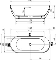 Акриловая ванна Ravak Freedom W 165x80 см, отдельностоящая, глянцевая черная, овальная, на ножках, со сливом-переливом, фурнитура черная