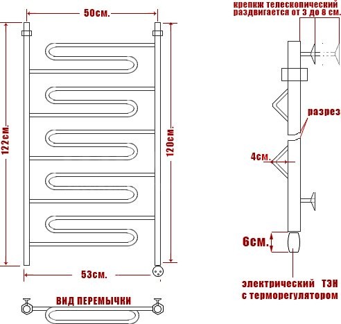 Полотенцесушитель электрический Ника Curve ЛЗ 120/50 лев