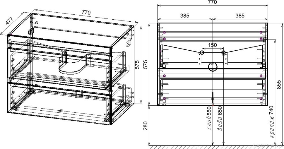 Тумба под раковину Style Line Даллас 140 Люкс Plus подвесная