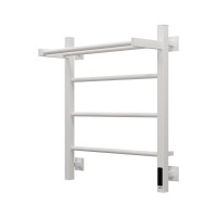 Полотенцесушитель электрический Grota App 530х600 RAL9016 EL 60x55 см, подключение справа, слева, скрытое подключение справа, матовый белый, лесенка, из стали, с полкой